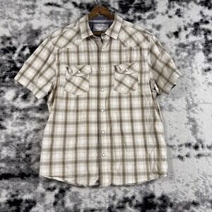 Flag & Athem Shirt Mens Size Medium Pearl Snap Western‎ Plaid Pockets Cowboy